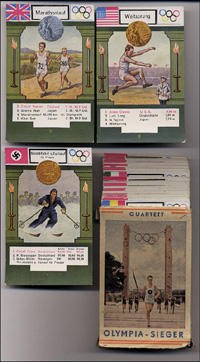 Quartett Olympia-Sieger mit 48 farbigen Karten (komplett) in original Pappbox aus dem Jahre 1936.<br>-- Schtzpreis: 160,00  --