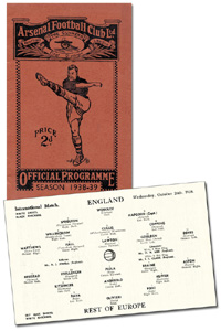 Programm England v Rest of Europe. October 26th 1938 in London.