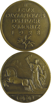 Teilnehmermedaille fr die II.Olympischen Winterspiele St.Moritz 1928. Bronze, 3,7 cm von M.Martin.
