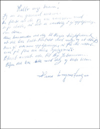 (1908-2003) Brief mit Originalautogramm von Hans Engnestangen (NOR). Mehrkampf-Weltmeister im Eisschnell-Lauf in Trondheim 1933, 19,5x26,3 cm.