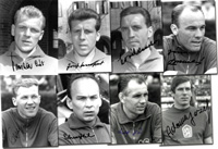 8 S/W-Pressefoto (16,5x21,5 cm; Horst-Mller-Pressedienst) mit Original-Signaturen von Spielern der tschechoslowakischen Nationalmannschaft bei der Fuball-Weltmeisterschaft 1962.