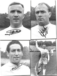 4 S/W-Pressefotos (16,5x21,5 cm; Horst-Mlller-Pressedienst) mit Original-Signatur von Real Madrid-Stars aus der fnffachen Europapokal-Siegesreihe 1956 bis 1960.<br>-- Schtzpreis: 150,00  --