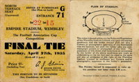 Endspiel englische FA Pokalfinale am 27.4.1935 Sheffield Wednesday v West Bromwich Albion (4:2). Eintrittskarte 8,2x6,9 cm.
