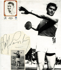 (1917-1969) Blancobeleg (10x8 cm) mit original Signatur von Adolfo Consolini (ITA). Diskus-Olympiasieger 1948 und Olympiazweiter 1952, mehrfacher Weltrekordler und Europameister, Sprecher des olympischen Eides bei den Olympischen Spielen 1960 in Rom. Aufmo