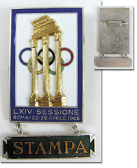 Olympic Games IOC Session badge 1966 Rome<br>-- Estimate: 220,00  --