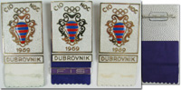 3x Teilnehmer-Abzeichen "CIO NOC - 1969 Dubrovnik". Bronze vergoldet, emailliert, Bndchen aus Leder. Ein Abzeichen mit Plakette "FIS". Gesamt ca. 3,5x7,5 cm.