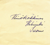 (1899-1967) Blancobeleg mit Originalsignatur von Vin Anselmi Kokkinen (FIN). 2-facher Goldmedaillen-Gewinner Olympia 1928 + 1932 im Ringen. 10x9 cm.<br>-- Schtzpreis: 70,00  --