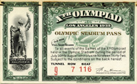 Olympic Games Los Angele 1932 Ticket Stadium Pass<br>-- Estimatin: 125,00  --