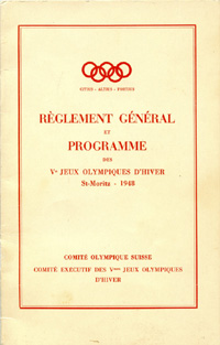 Reglement General et Programm. Ve Jeux Olympiques dhiver St.Moritz 1948.