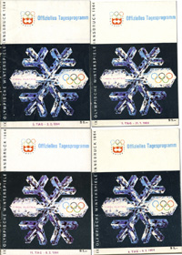 4 verschiedene Programmhefte IX.Olympische Winterspiele Innsbruck 1964. Offizielles Tagesprogramm 3., 5., 9., 11. Tag.<br>-- Schtzpreis: 100,00  --