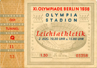 Leichtathletik 2.8.1936 fr 10.30 und 15.00 Uhr. Offizielle Eintrittkarte der Olympischen Spiele Berlin 1936, 10x6 cm.<br>-- Schtzpreis: 40,00  --