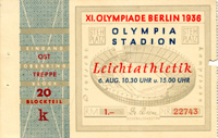 Ticket athletics Olympic Games 1936<br>-- Stima di prezzo: 40,00  --