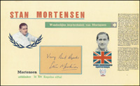 (1921-1991) Autogrammbeleg aus Karton mit einem Blancobeleg (9,5x6,5) mit Originalsignatur von Stanley Stan Harding Mortensen. Englischer Fuballspieler, 25 Lnderspiele, 317 Spiele fr Blackpool und wurde 1953 zur FA-Cup-Legende, da er im Finale drei To