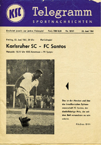 Karlsruher SC v Santos FC, 23.6.1961 in Karlsruhe. Offizielles Programm.