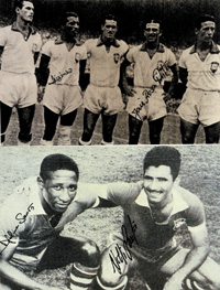 2 Groreprofotos von Spielern von Brasilien aus der Zeit von 1957-1962 mit original Signaturen, je 30,5x20,5 cm.<br>-- Schtzpreis: 70,00  --