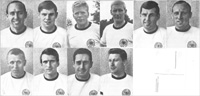 10 S/W-Postkarten Spieler der Nationalmannschaft". Alles deutsche Spieler die an der Fuball-Weltmeisterschaft 1966 teilnahmen, gezackt, Karton 14,5x10,3 cm.<br>-- Schtzpreis: 80,00  --