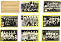 16 verschiedene Sammelbilder der Firma Maple Leaf ca. 1960 aus der Serie Inernational bekannte Fuballmanschaften mit Mannschaftsbilder von Vereins- und Nationalmanschaften jeweils mit farbigen Logo. Je 9,5x6cm, Karton.<br>-- Schtzpreis: 40,00  --