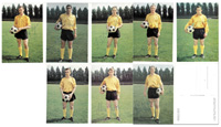 9 Farbpostkarten aus der Bergmann-Serie Farbpostkarten der Bundesligaspieler 1966/67 ohne Nummer mit dem Aufdruck In dieser Serie erscheinen in laufender Folge die Bilder smtlicher Bundesliga-Lizenzspieler. Je 10,4 x 14,8 cm. Alles Spieler von Borussi