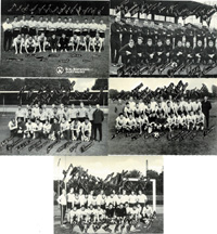 5 verschiedene S/W-Postkarten Borussia Dortmund von "Cekade" (Cramers Kunstanstalt Dortmund). Mannschaftsfoto mit faksimilierten Unterschriften aller Spieler, je 15x10,5 cm.