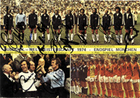 Farb-Gropostkarte von "Ziethen" von der Fuball - Weltmeisterschaft 1974 mit 13 original Signaturen der deutschen Weltmeister von 1974. 21x14,5cm.<br>-- Schtzpreis: 100,00  --