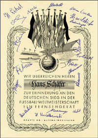 World Cup 1954. Diploma Hans Schaefer Germany<br>-- Estimatin: 180,00  --