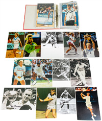 ca. 200 Grofarbreprofotos und S/W-Reprofotos mit original Signaturen von internationalen Tennisstars ca. 1950- 2000. Meistens 30x20 cm.<br>-- Schtzpreis: 300,00  --
