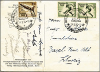 S/W-Postkarte von den Olympischen Spielen Berlin 1936 von der Turnerriege der Schweiz die bei den Olympiade 1936 die Silbermedaille im Mannschafts - Mehrkampf errang mit original Signaturen der Athleten:Edi Steinemann (1906-1937)!!!!, Eugen Mack (1907-1978