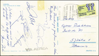 Postkarte von von der Fuball - Weltmeisterschaft 1978 mit allen 5 original Signaturen der Nationalspieler des 1.FC Kln (Cullmann, Konopka, Flohe, Zimmermann und D.Mller), 17,5x10,5 cm.<br>-- Schtzpreis: 45,00  --