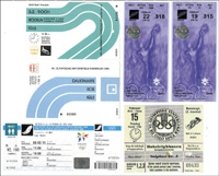 6 verschiedene Eintrittskarten fr Bob- und Rodel - Wettbewerbe Olympischen Winterspiele 1952, 1976, 1998 und 2002, 16,5x7 cm bis 17x7 cm.<br>-- Schtzpreis: 50,00  --