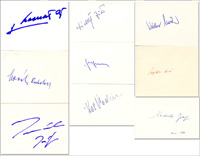 9x Blancobelege mit original Signaturen von der Spielern der Tschechoslowakei die bei der Fuballweltmeisterschaft 1962 Vizeweltmeister wurden, 15x10,5 bis 12x7,5 cm.<br>-- Schtzpreis: 50,00  --