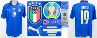 Original match worn Spielertrikot von Italien mit der Rckennummer 19. Getragen von Leonardo Bonucci am 06.07.2021 im Halbfinalspiel der UEFA  Fuball Europameisterschaft 2021 gegen Spanien. Bonucci wurde Europameister 2021 mit Italien. Status: AAC.