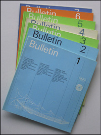Bulletin Olympische Spiele Mnchen 1972. Oktober 1968 Nr. 1 bis Juni 1972 Nr. 7. Alle sieben offiziellen Bulletins von 1968-1972. (komplett).<br>-- Schtzpreis: 240,00  --